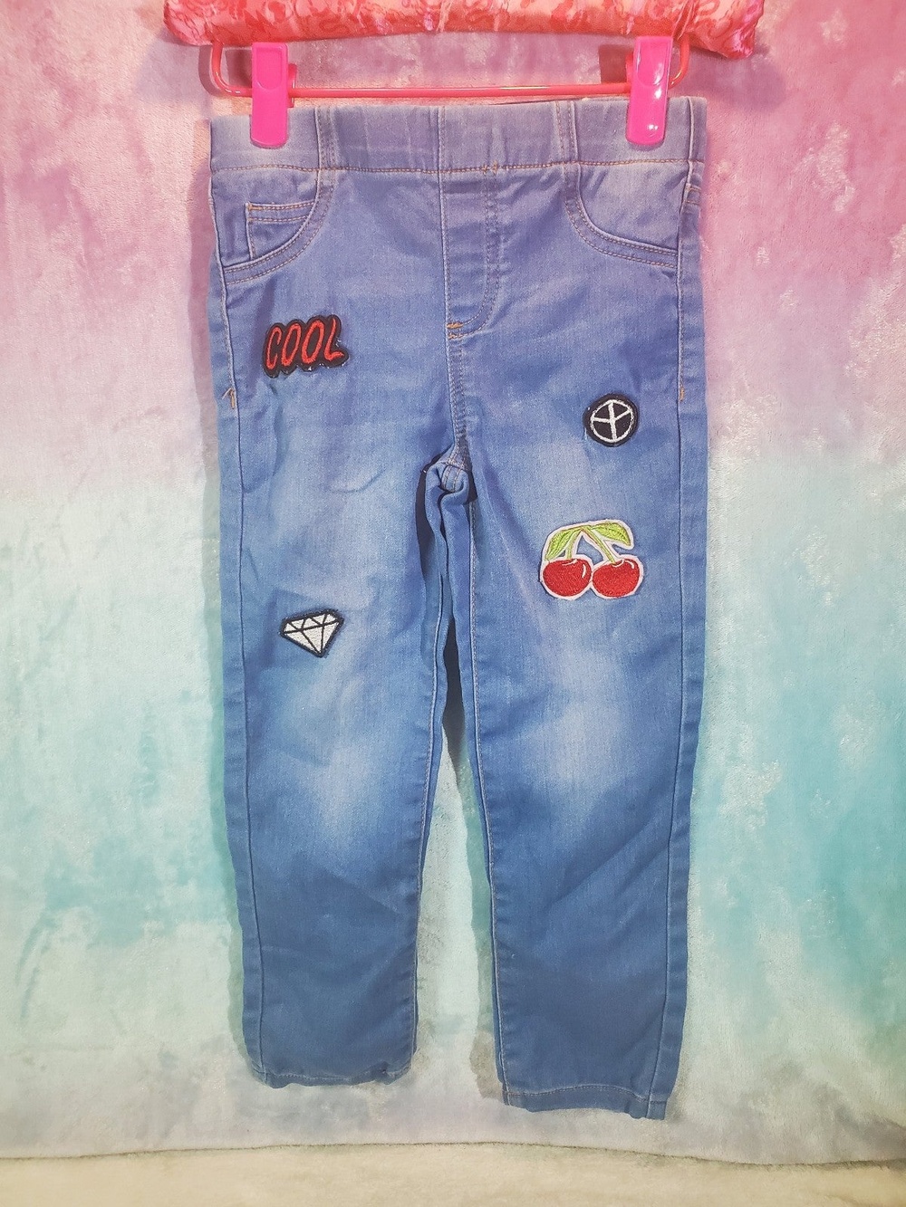 Wonderkids Emoji Patch Jeans Size 5T Toddler Girls Elastic Waist